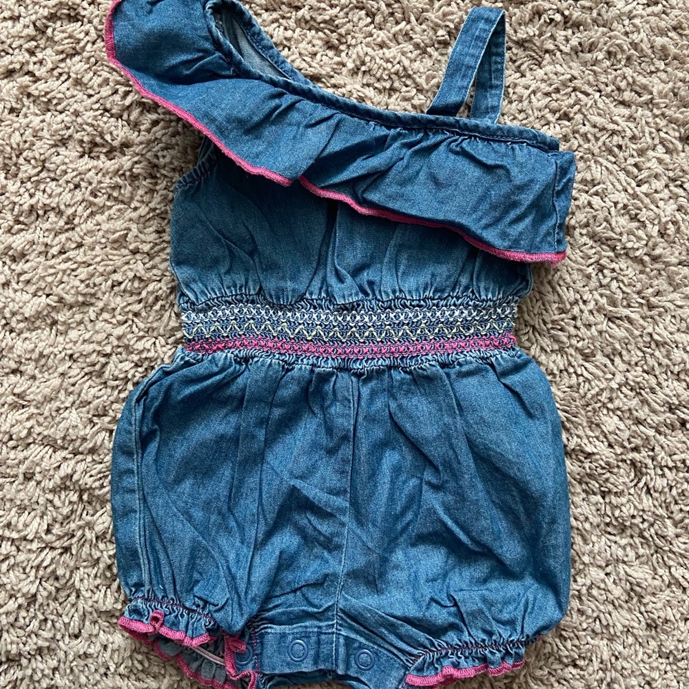 made with love by PLACE Denim Blue One Shoulder Ruffle Detailed One Piece Outfit